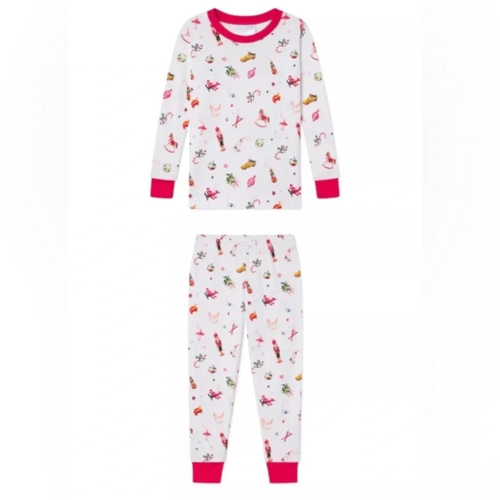 Lake Pajamas Kids Pima Long Long Pajama Set in Ornaments SZ 5 NEW